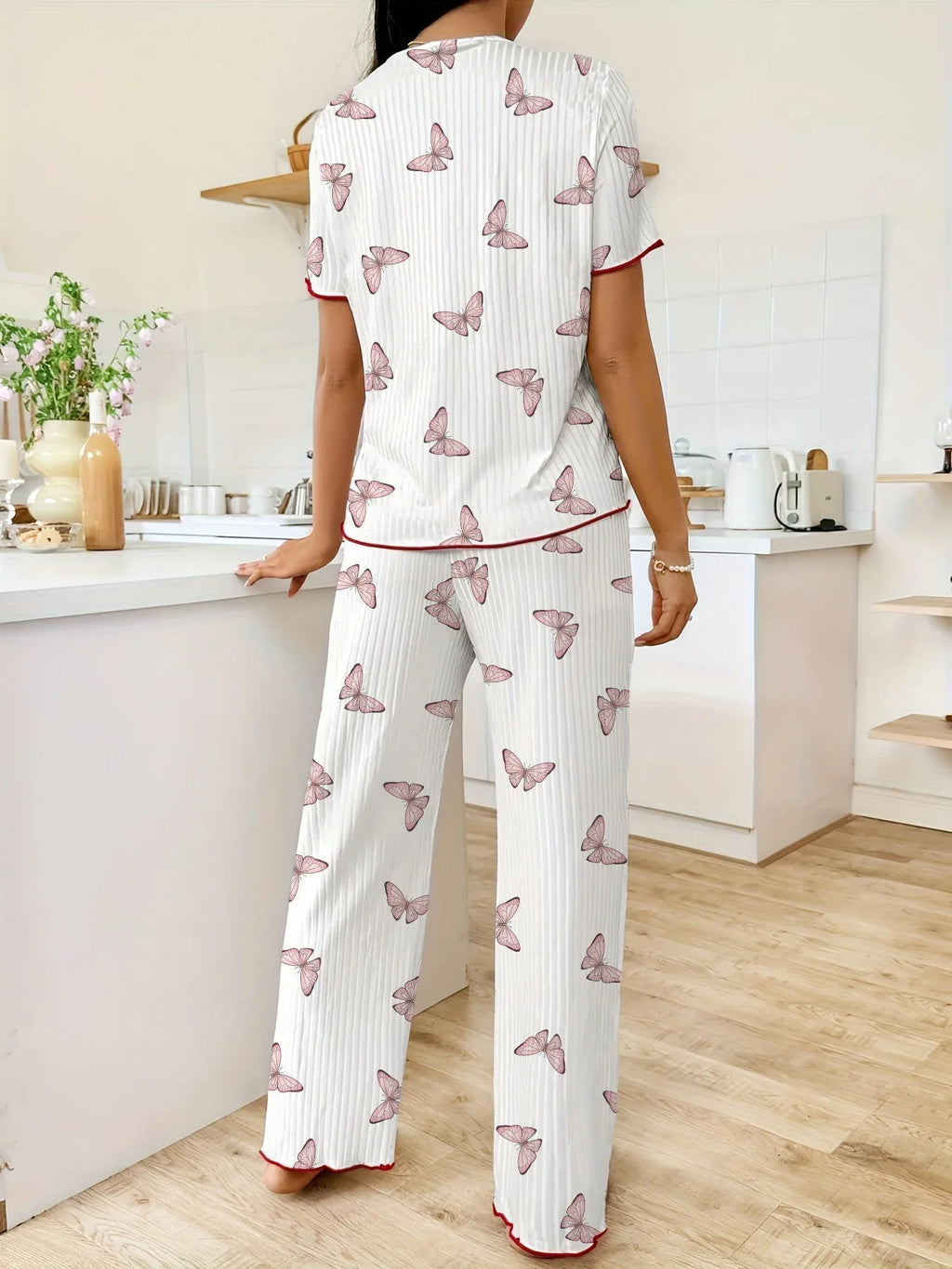 Ribbed Heart Print Lounge Set - View 9 | TEVQA
