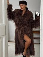 Shaggy Faux Fur Long Coat - View 10 | TEVQA