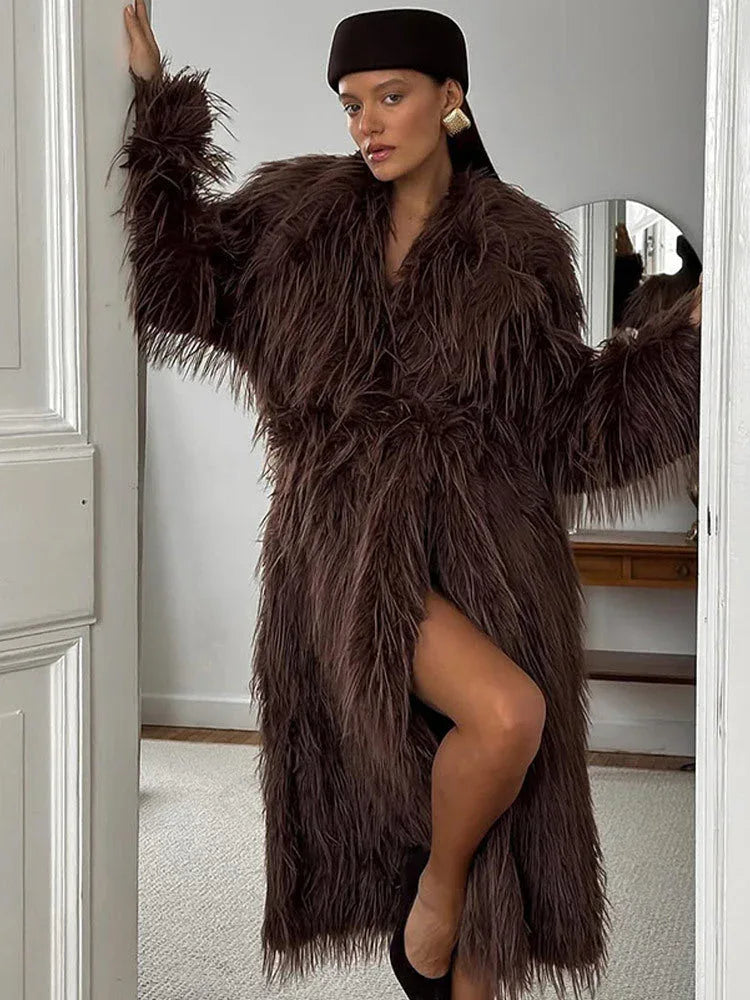 Shaggy Faux Fur Long Coat - View 10 | TEVQA