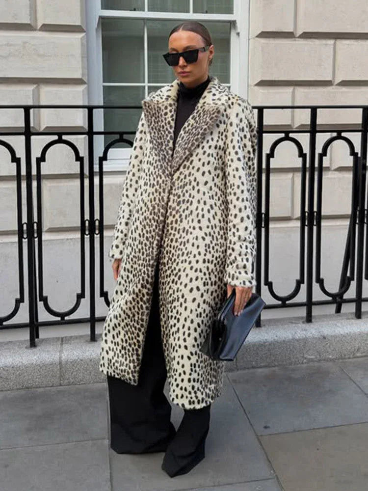 Vintage Leopard Print Faux Fur Long Coat - TEVQA Main image