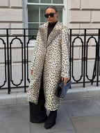 Vintage Leopard Print Faux Fur Long Coat - TEVQA