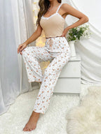 Ribbed Cami & Floral Wide Leg Pajama Set - View 24 | TEVQA