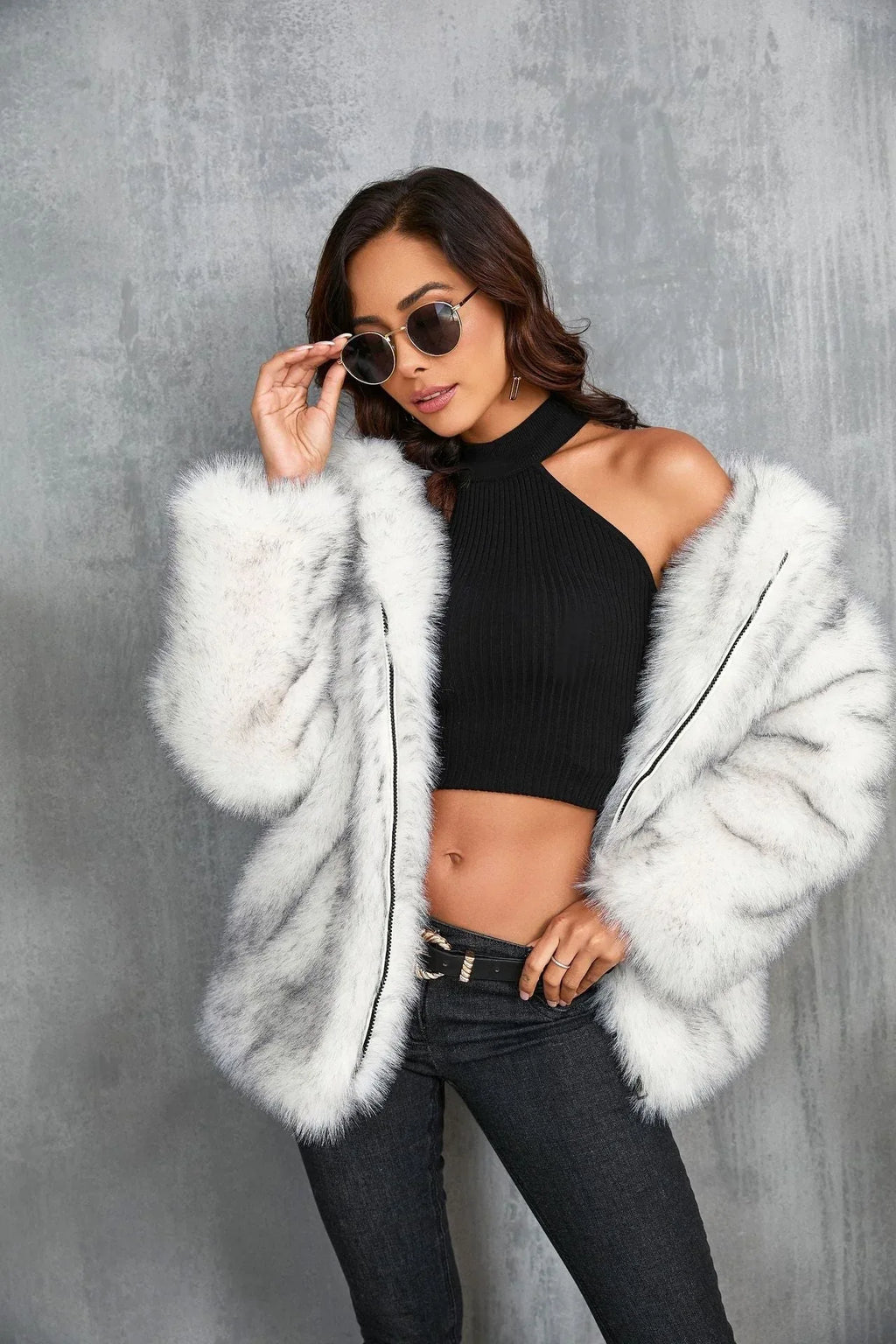 Alpine Glow Hooded Faux Fur Jacket - View 10 | TEVQA