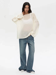 Boho Sheer Hollow Out Knit Top - TEVQA