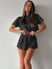 White Hollow Out Eyelet Lounge Set