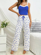 Ribbed Cami & Floral Wide Leg Pajama Set - View 17 | TEVQA