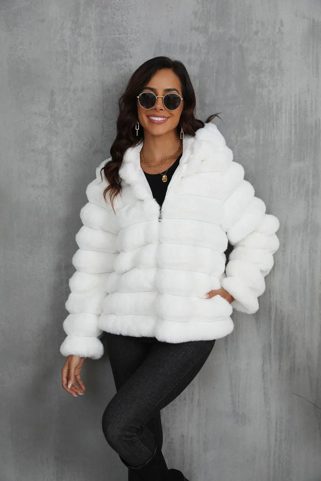 Raven Luxe Hooded Faux Fur Jacket - View 8 | TEVQA