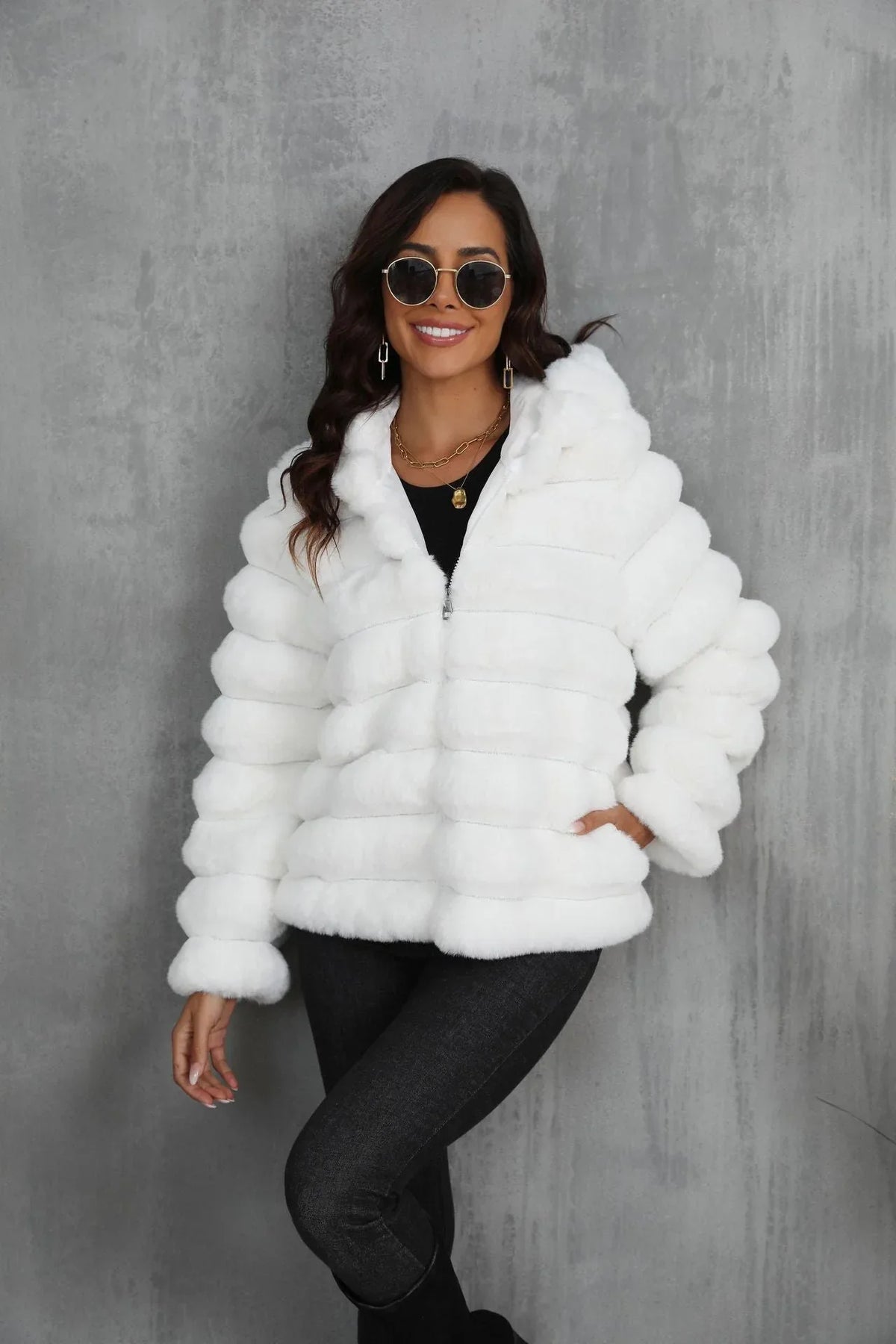 Raven Luxe Hooded Faux Fur Jacket - View 8 | TEVQA