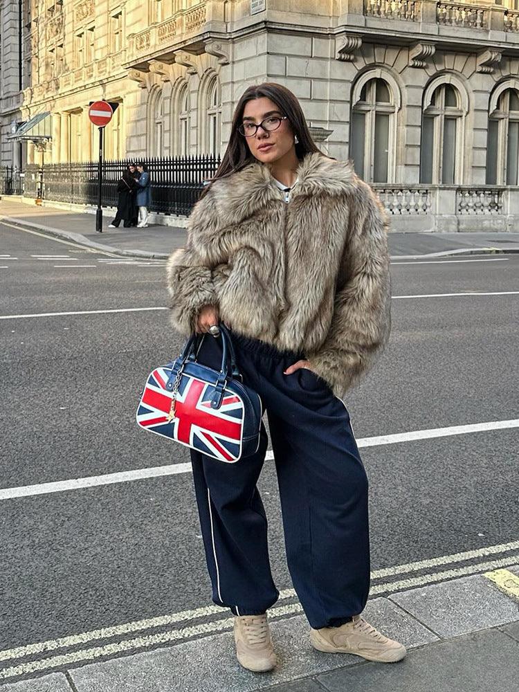 Vintage Tipped Faux Fur Cropped Jacket - TEVQA Main image