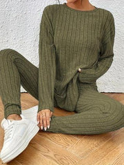 Ribbed Knit Lounge Set - View 10 | TEVQA