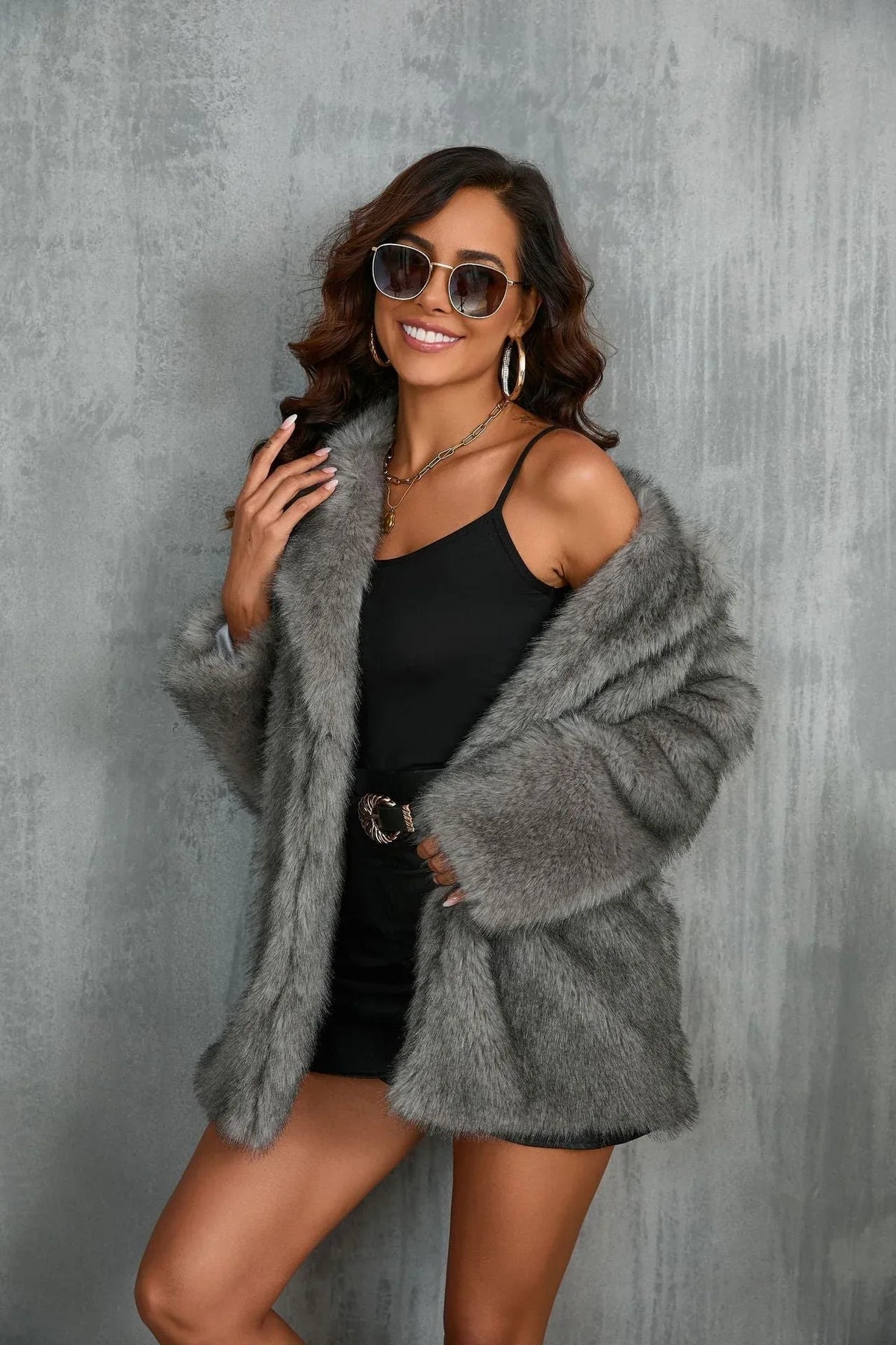 Faux Fur Lapel Coat - View 14 | TEVQA