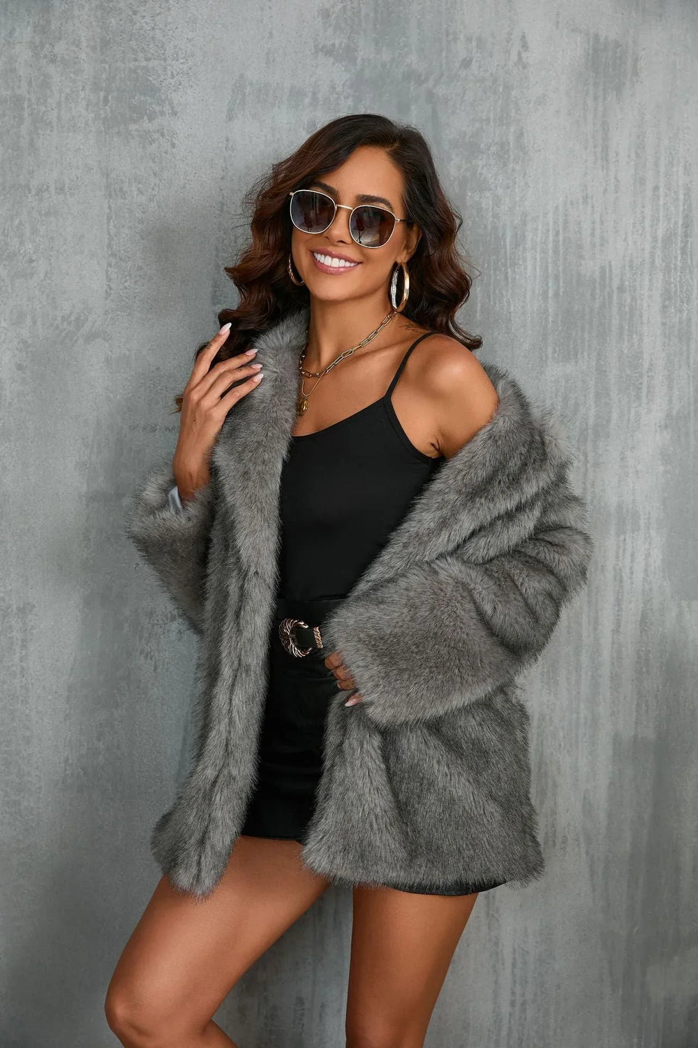 Faux Fur Lapel Coat - View 14 | TEVQA