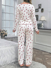 Coquette Ditsy Floral Ribbed Knit Pajama Set