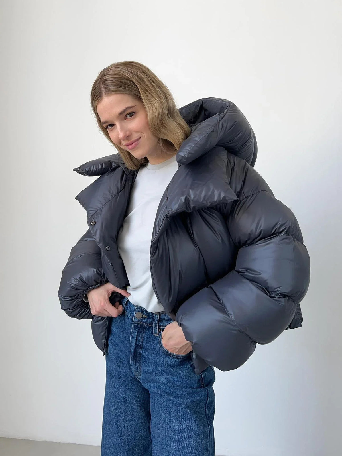 Urban Chic Oversized Hooded Puffer Jacket - TEVQA