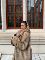 Women's Faux Fur Longline Coat with Lapel Collar - View 6 | TEVQA