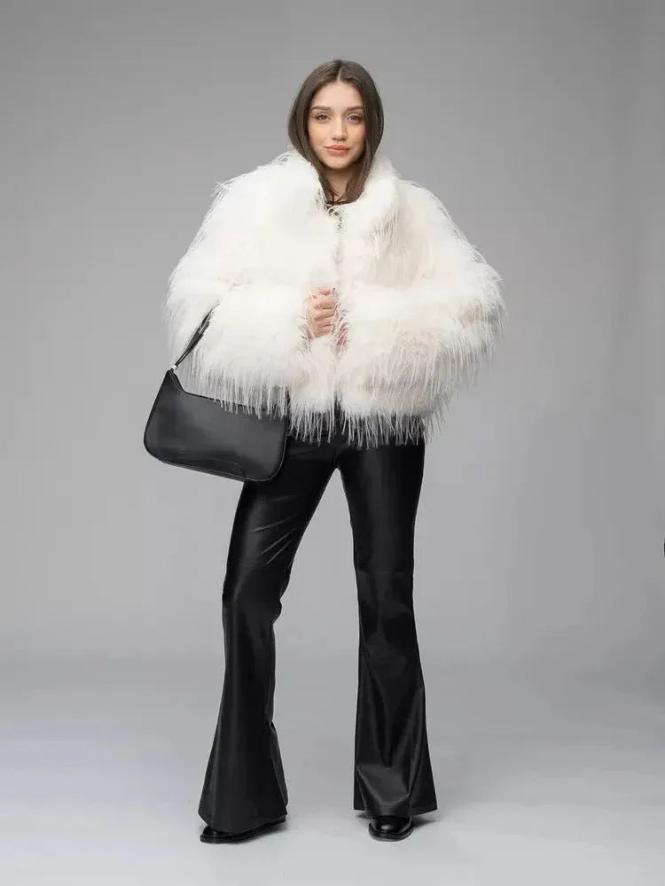 Shaggy faux fur cropped jacket - View 7 | TEVQA