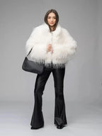 Shaggy faux fur cropped jacket - View 7 | TEVQA