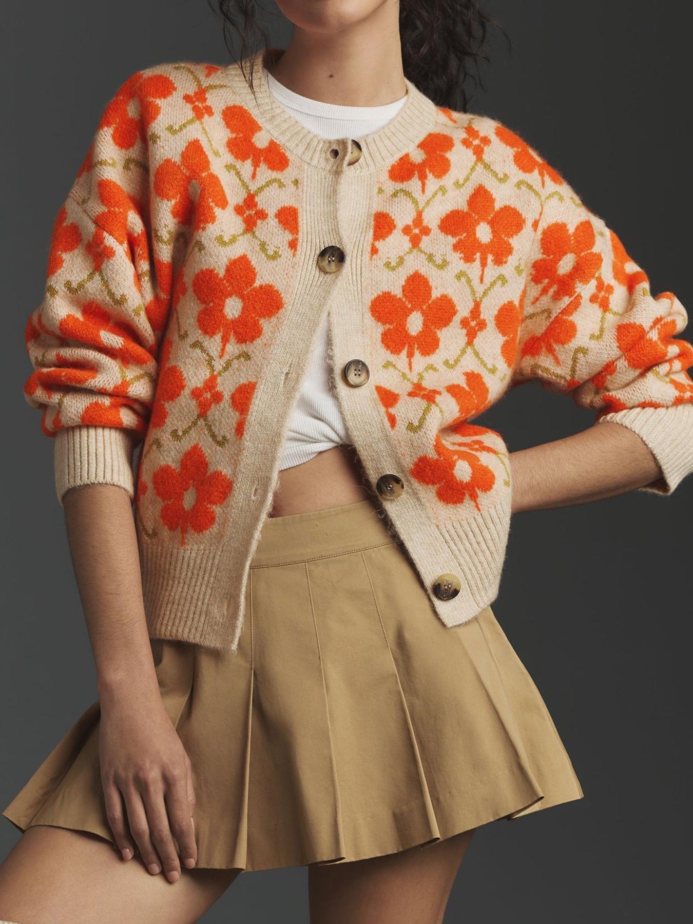 Orange Floral Jacquard Cardigan