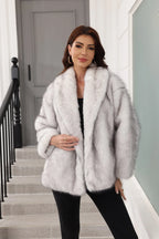 Luxe Grey Belted Faux Fur Coat - View 9 | TEVQA