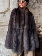 Sophisticated Deep Charcoal Plush Faux Fur Coat - TEVQA