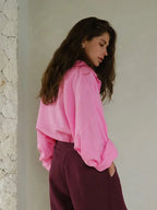 Effortless 100% Cotton Oversized Button Down Shirt - TEVQA