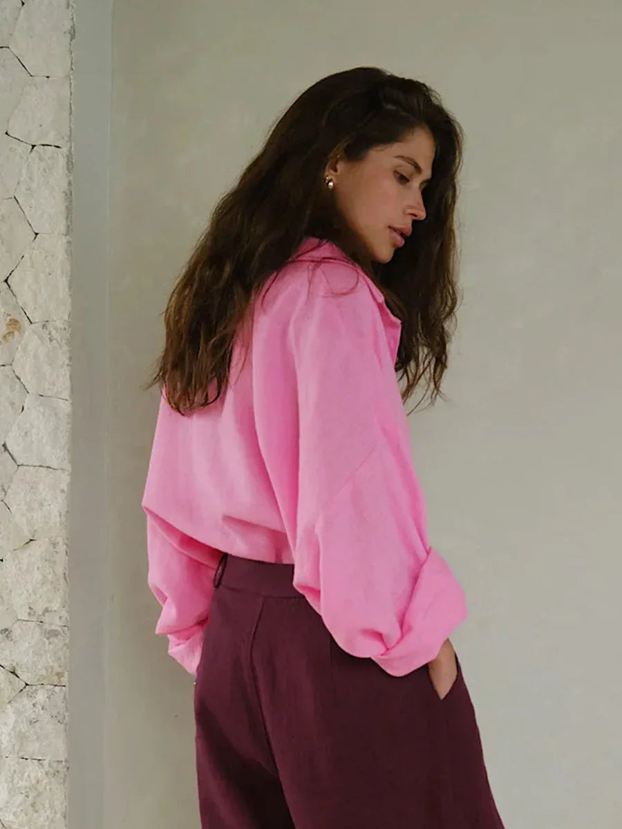 Effortless 100% Cotton Oversized Button Down Shirt - TEVQA