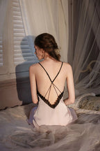 Satin and lace robe and slip set - View 12 | TEVQA