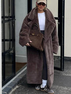 Luxurious Chocolate Brown Plush Faux Fur Maxi Coat - View 8 | TEVQA