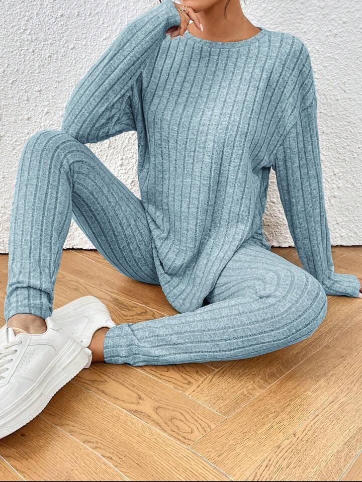 Ribbed Knit Lounge Set - View 9 | TEVQA