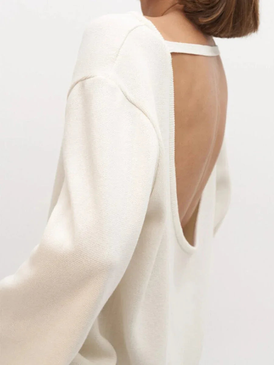 Heavyweight cotton knit sweater with open back detail - View 8 | TEVQA