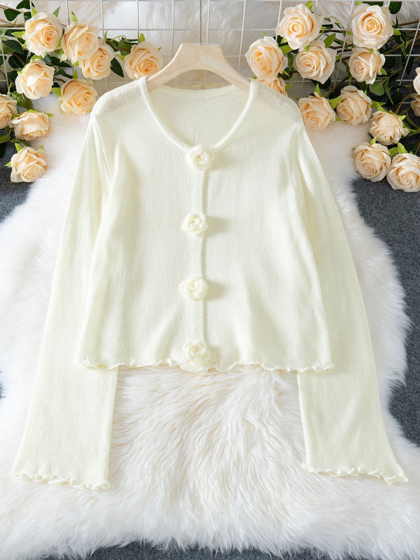 Romantic 3D Rosette Button Knit Cardigan