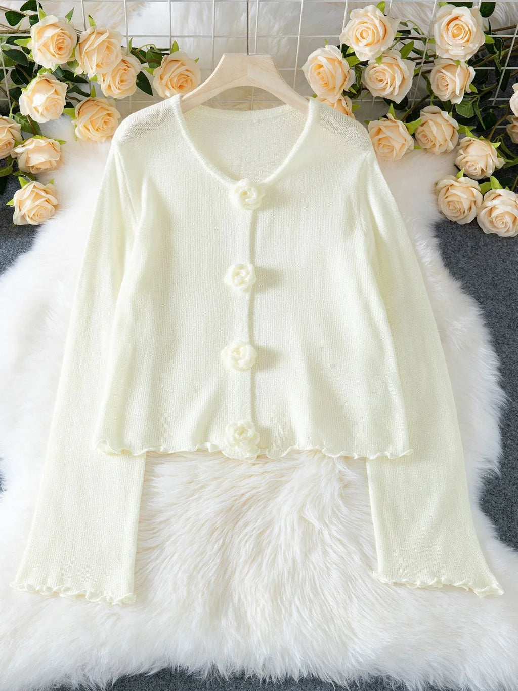 3D Rosette Knit Cardigan - View 6 | TEVQA