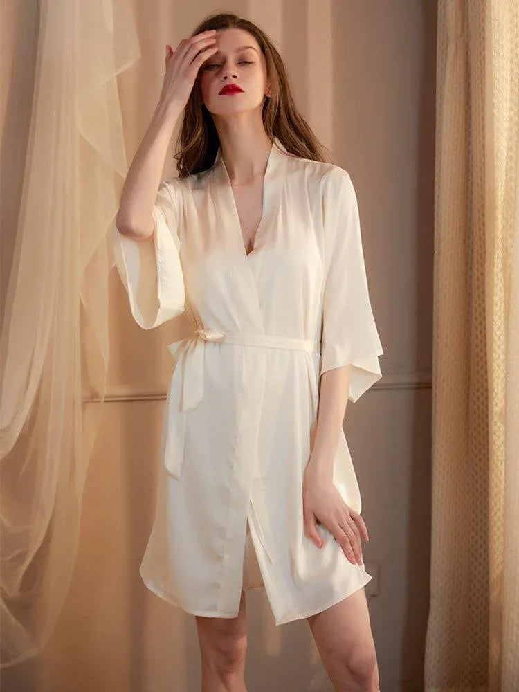 Cutout Twist-Front Satin Slip Dress & Robe Set - TEVQA