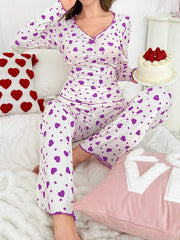 Heart Print Ribbed Pajama Set
