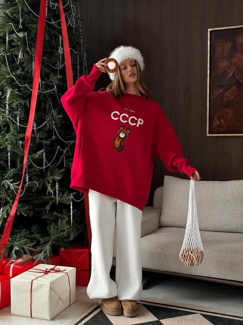 Vintage Red 'I'm from CCCP' Misha Bear Sweatshirt - TEVQA