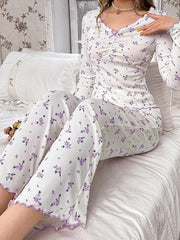 Coquette Ditsy Floral Ribbed Knit Pajama Set