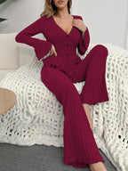 Ribbed Peplum Knit Lounge Set - View 11 | TEVQA