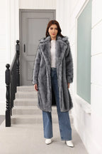 Long Faux Fur Lapel Coat - View 14 | TEVQA
