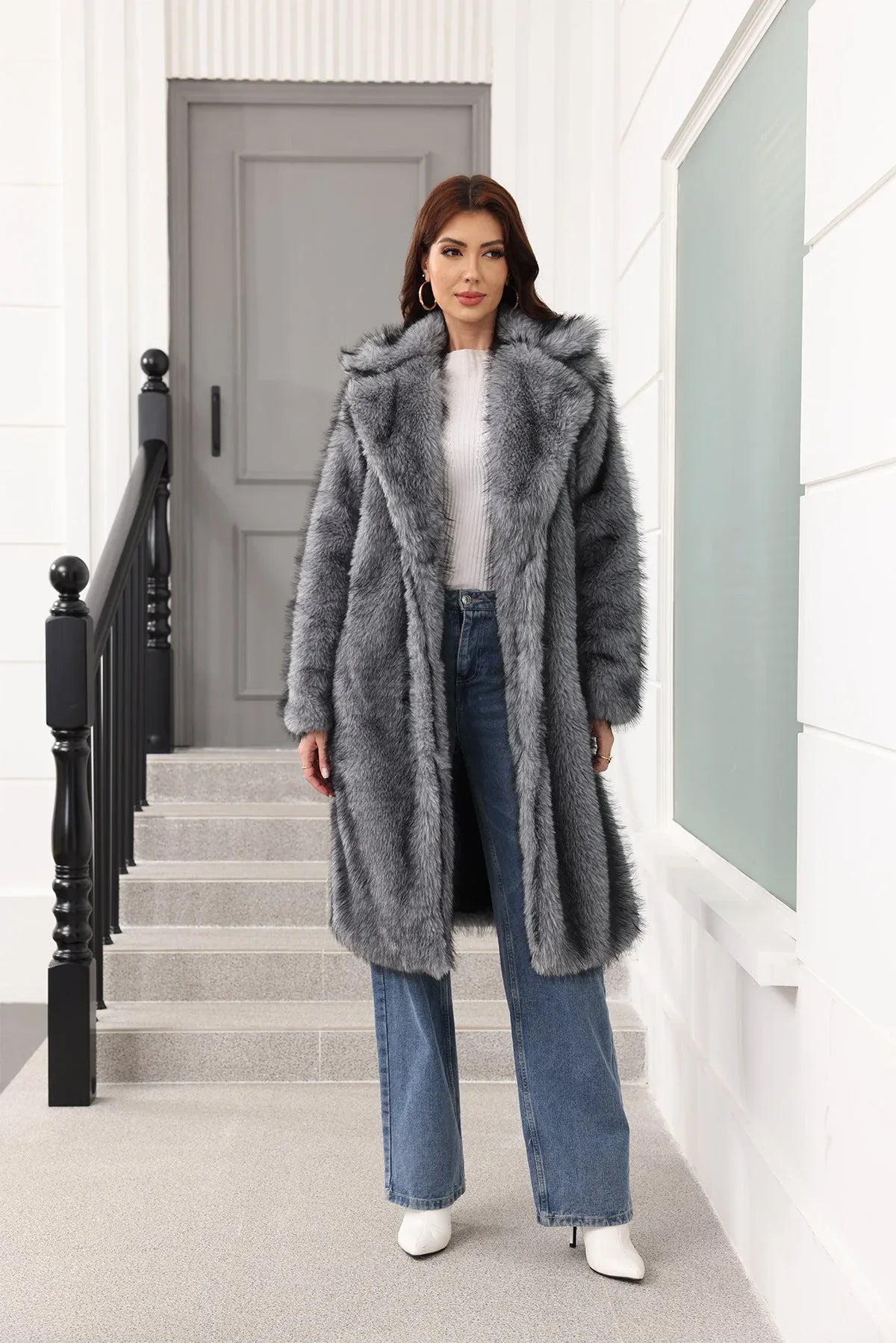 Long Faux Fur Lapel Coat - View 14 | TEVQA