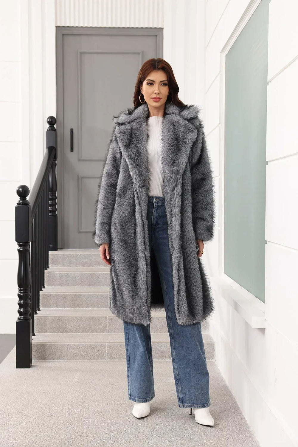 Long Faux Fur Lapel Coat - View 14 | TEVQA