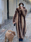 Vintage-Inspired Striped Faux Fur Long Coat - TEVQA