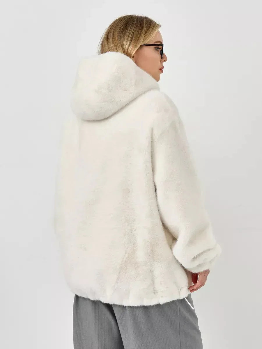 Midnight Velvet Faux Mink Zip-Up Coat - TEVQA