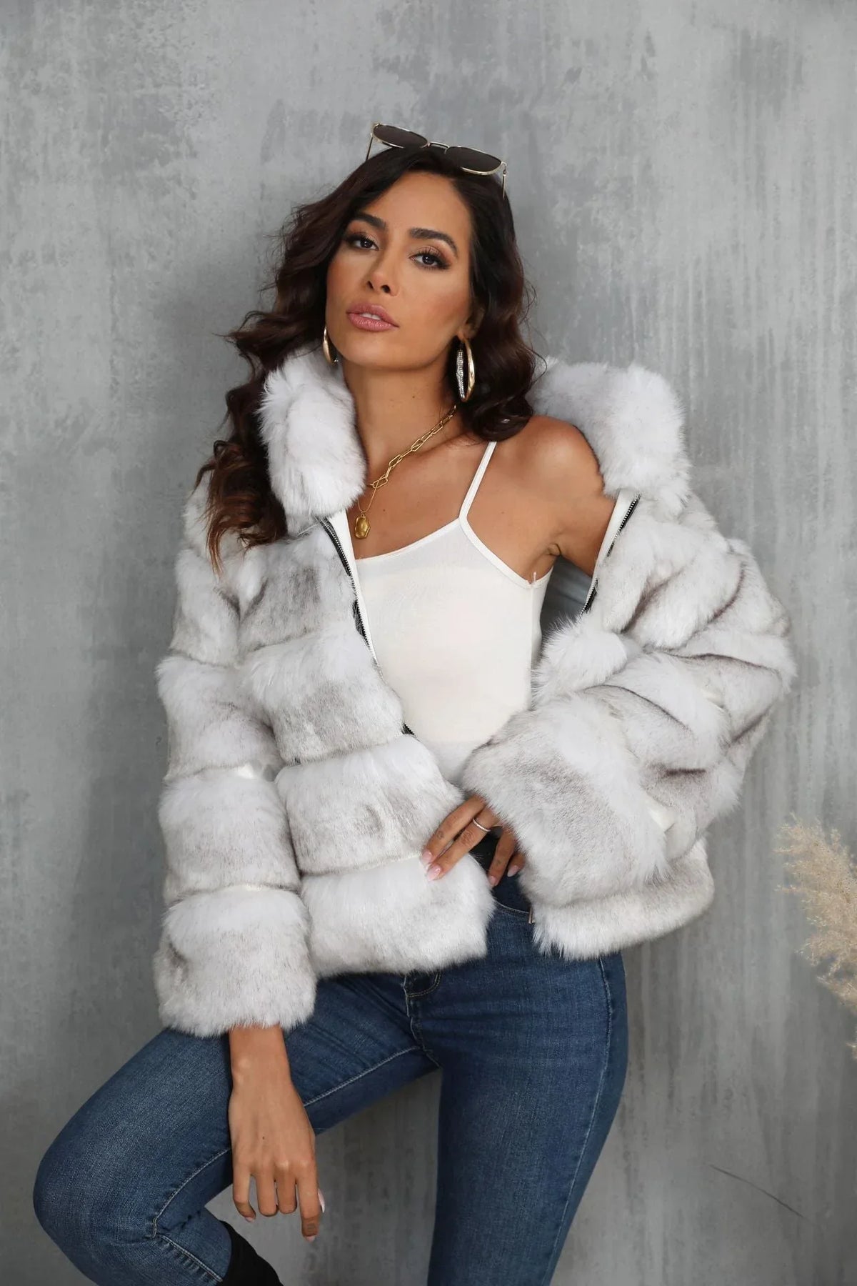 Arctic Luxe White Faux Fox Fur Jacket - TEVQA