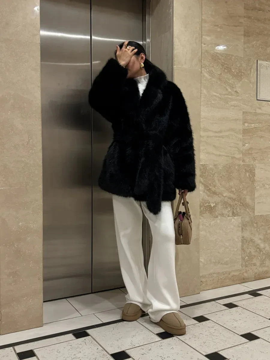 Vail Après-Ski Mid-Length Faux Fox Fur Coat - TEVQA