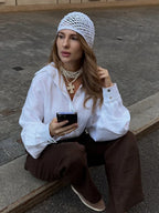 Effortless 100% Cotton Oversized Button Down Shirt - TEVQA