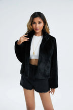 Velvet-Touch Faux Rabbit Fur Jacket - TEVQA