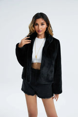 Velvet-Touch Faux Rabbit Fur Jacket - TEVQA
