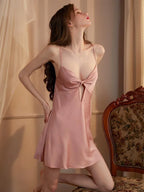 Cutout Twist-Front Satin Slip Dress & Robe Set - TEVQA