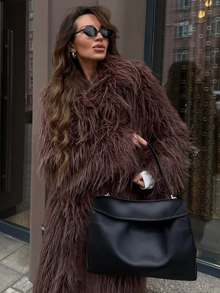 Shaggy Faux Fur Long Coat Secondary image