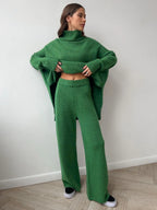 Turtleneck & Wide Leg Knit Two-Piece Set - TEVQA